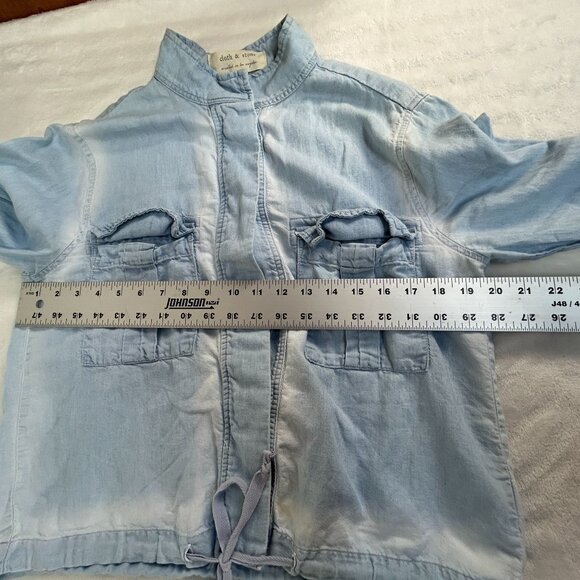 Cloth & Stone Womens Light Blue Denim Look Crop Jacket Small Drawstring Pockets - Picture 6 of 7